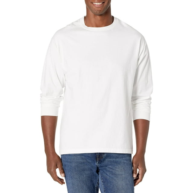 Camisa Hanes Beefy de manga larga para hombre blanca talla M
