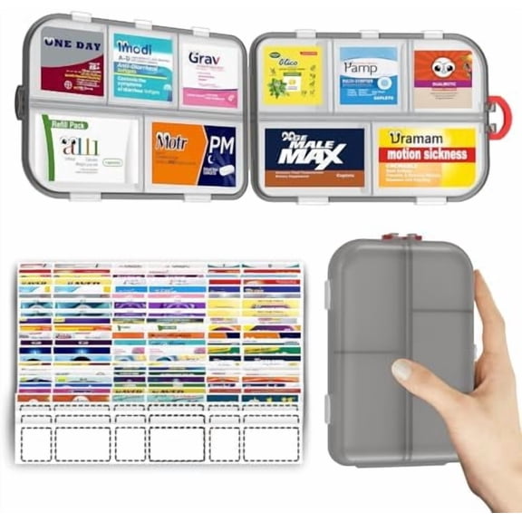 Pill Organizer Medicine Organizer Travel Essentials - Travel Pill Case with Labels, Large Daily Medicine Dispenser