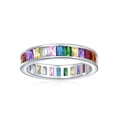 thumbnail image 2 of Bling Jewelry Womens Cubic Zirconia Rainbow Cocktail Statement Ring Emerald Cut Baguette CZ Band, 2 of 6