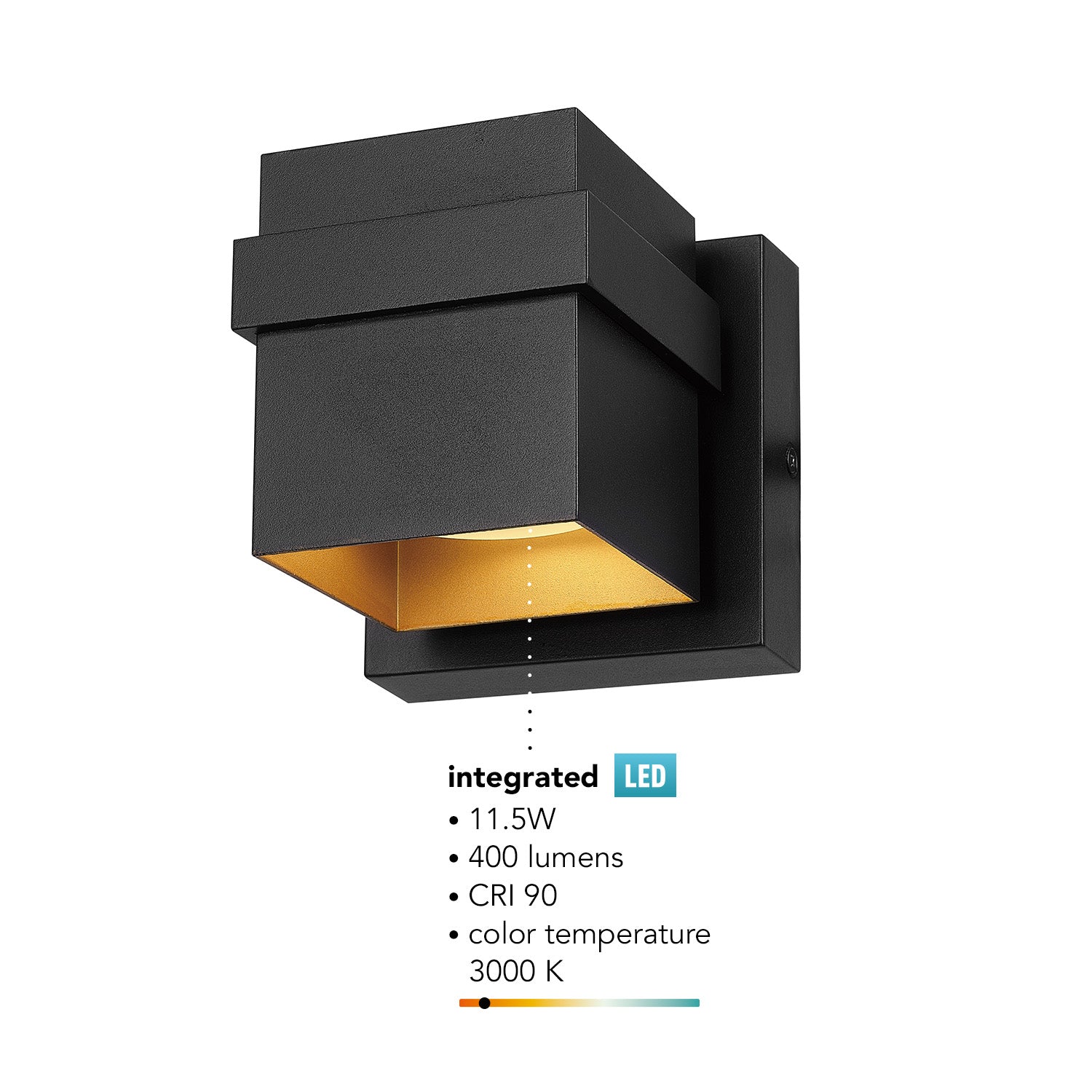 Globe Electric Yvie 11.5W LED Matte Black Outdoor Wall Sconce with Gold Interior Accent