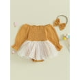 thumbnail image 2 of Bagilaanoe Newborn Baby Girls Long Sleeve Romper Dress + Headband 6M 12M 18M 24M Infant Mesh Patchwork A-line Dresses, 2 of 9