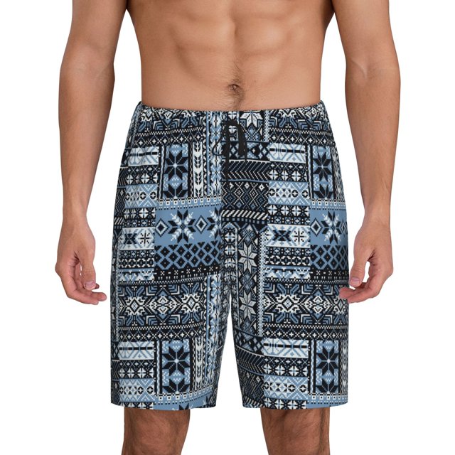 Fotbe Snowflake Vintage Pattern Pantalones Cortos de Pijama para Hombre, Ropa de Dormir, Pantalones de Pijama Cortos para Hombre-Small