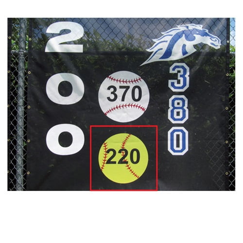 Outfield Distance Marker, Yellow Softball with Horizontal Numbers 3