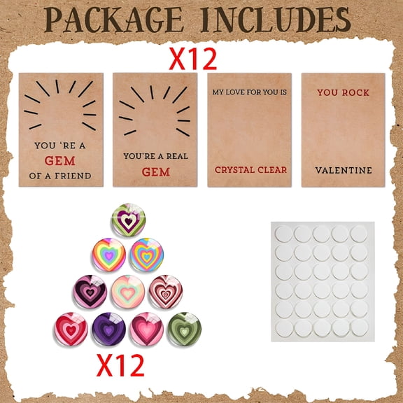 CCOCC Valentine's Day Gifts for Kids - 12 Pack Valentines Cards with Heart-Shape Crystals - Valentine Gift Exchange for Boys Girls Toddlers Class Classroom School Party Favor