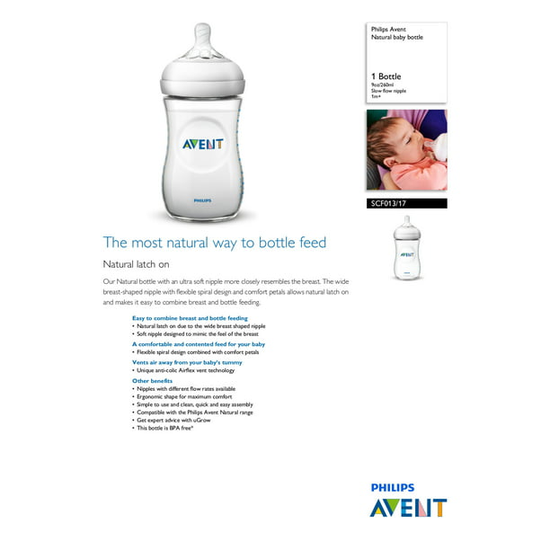 Competidores Multa Discrepancia Philips Avent Natural Baby Bottle, Clear, 9oz, 1pk, SCF013/17 - Walmart.com