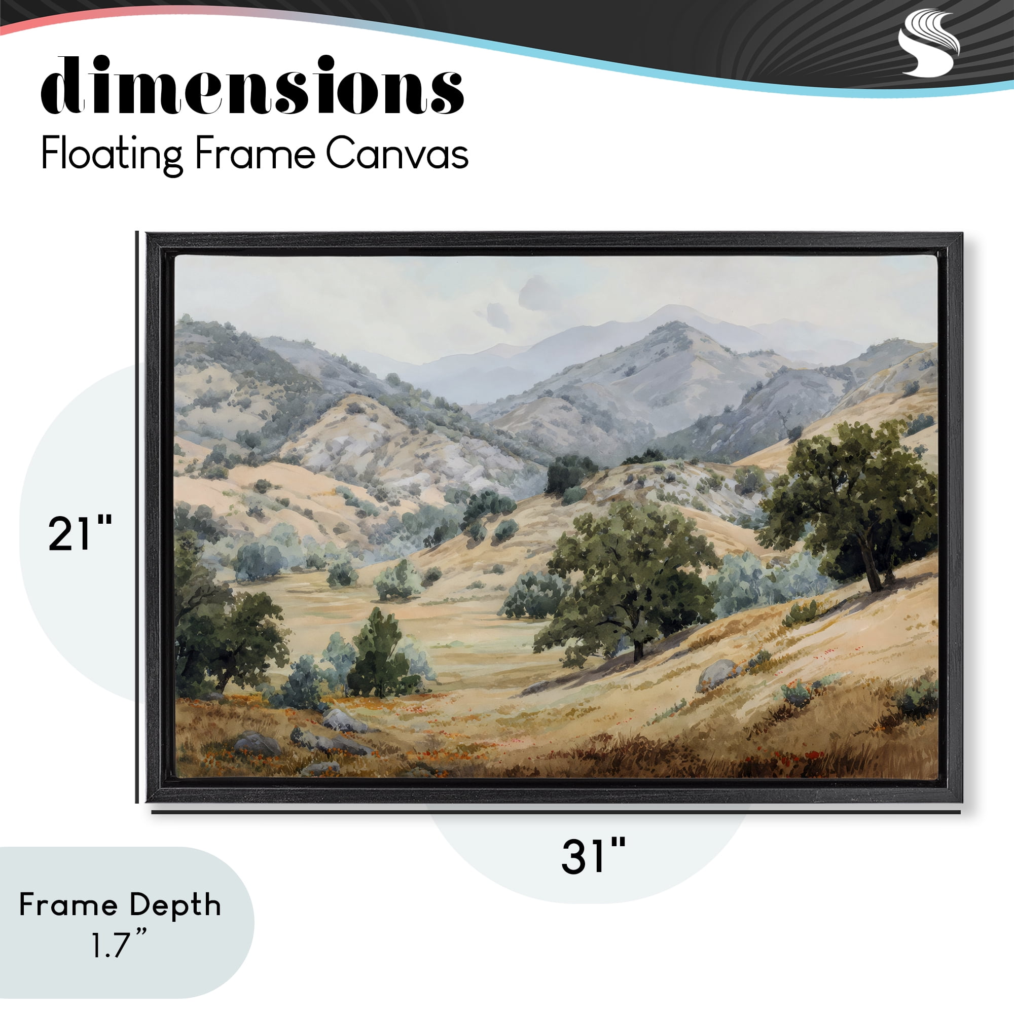 Stupell Industries Mountains and Trees Valley View Black Framed Floater Canvas Wall Art, design by Petal Prints Design
