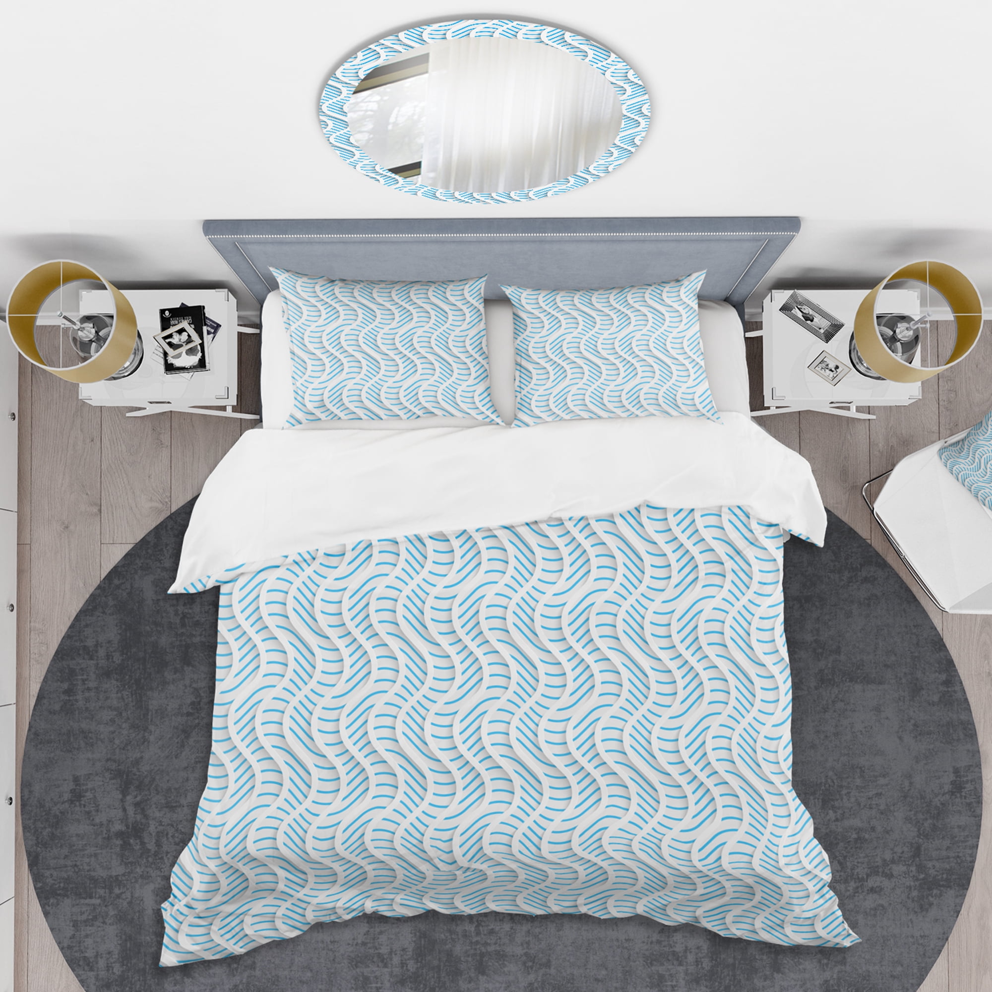 Designart '3D White And Light Blue Pattern II' Mid-Century Modern Duvet Cover Set