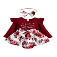 thumbnail image 1 of Infant Romper Dress Letter Embroidery Ribbed Floral Print Bodysuit, 1 of 6