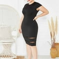 thumbnail image 5 of Dvprdro Women Plus Size Dress Fashion Casual Solid Crew Neck Short Sleeve Tulle Patchwork Bodycon Summer Cocktail Party Midi Dress, 5 of 5