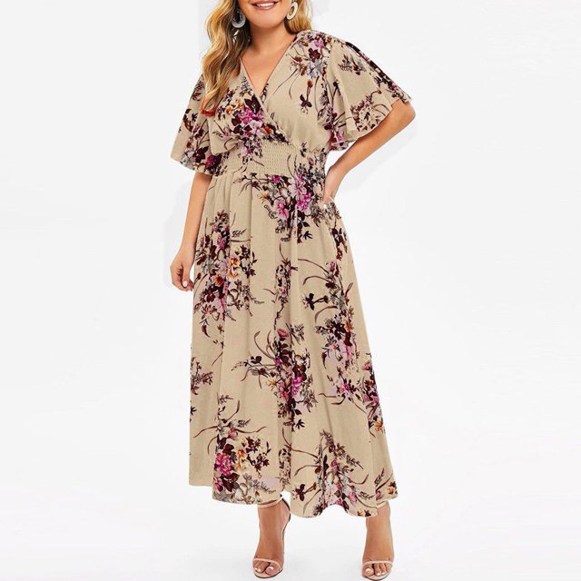 Vestido casual con estampado floral Cuello en V Mujer Vestido largo sexy Estilo bohemio Traje diario FLhrweasw Nuevo