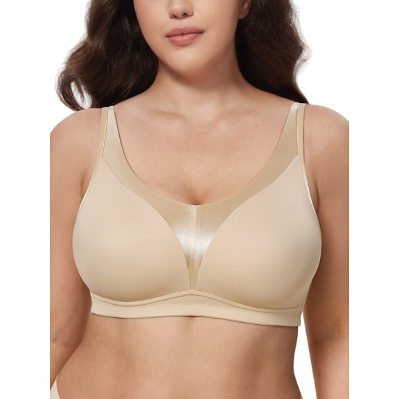Deyllo Women Minimizer Bras Wireless No Padded Bra Support Underwire Soft Breathable Daily Beige Bra 38DD