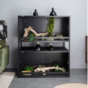 2-Tier 40x16x16 PVC Reptile Enclosure System, 2-Pack Stackable Habitats with Sliding Glass Doors for Geckos and Small Reptiles