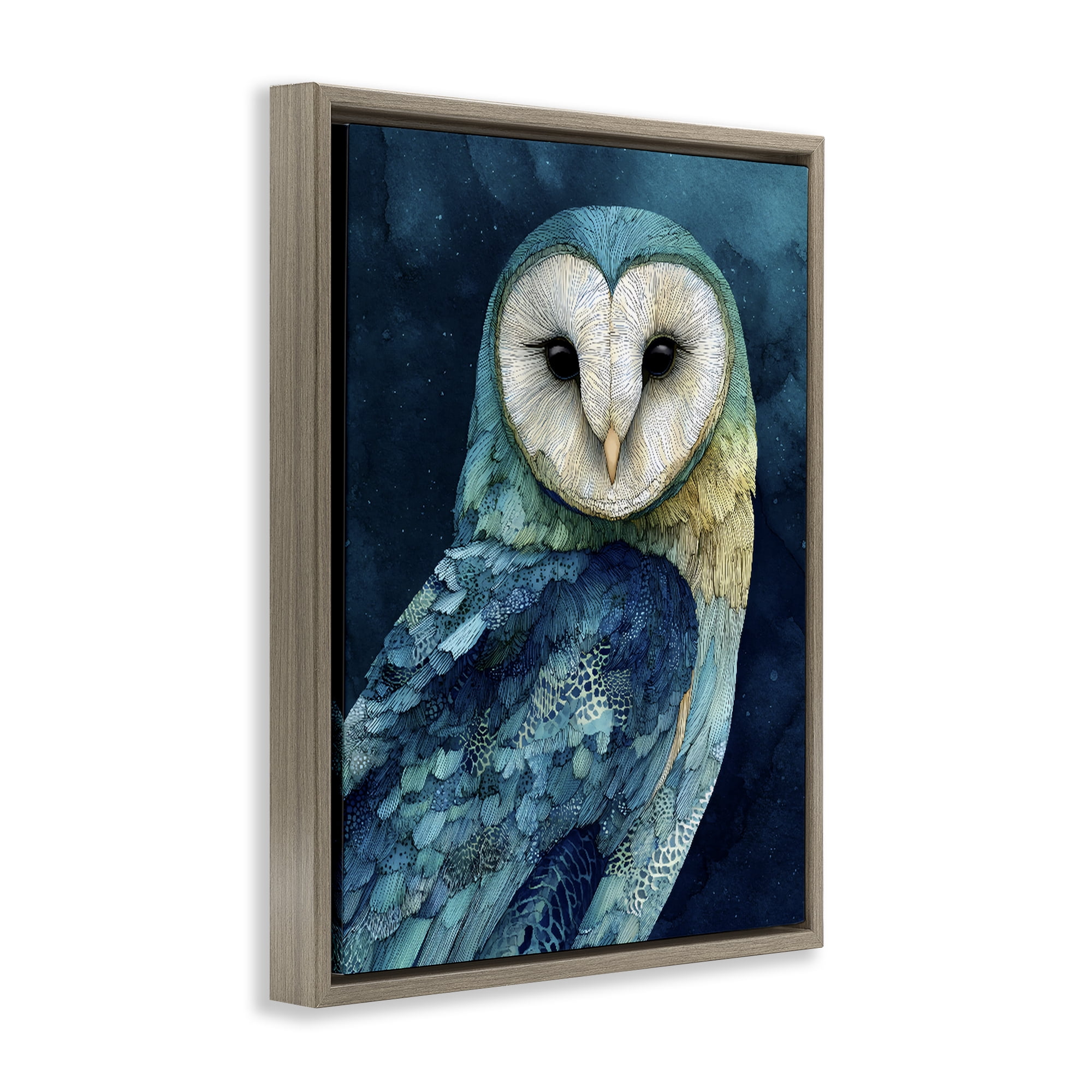 Stupell Industries Cerulean Blue Owl Brown Framed Floater Canvas Wall Art, design by Franklyn Gregory