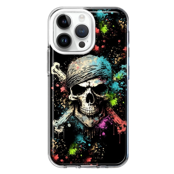 MUNDAZE Case for Apple iPhone 15 Pro Max Slim Hard Shell Soft TPU Hybrid Shockproof Heavy Duty Protective Phone Cover - Fantasy Paint Splash Pirate Skull