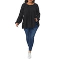 thumbnail image 2 of Agnes Orinda Women's Plus Size Tops Swiss Dots Tiered Peplum Crew Neck Puff Sleeve Casual Babydoll Blouses 3X Black, 2 of 6