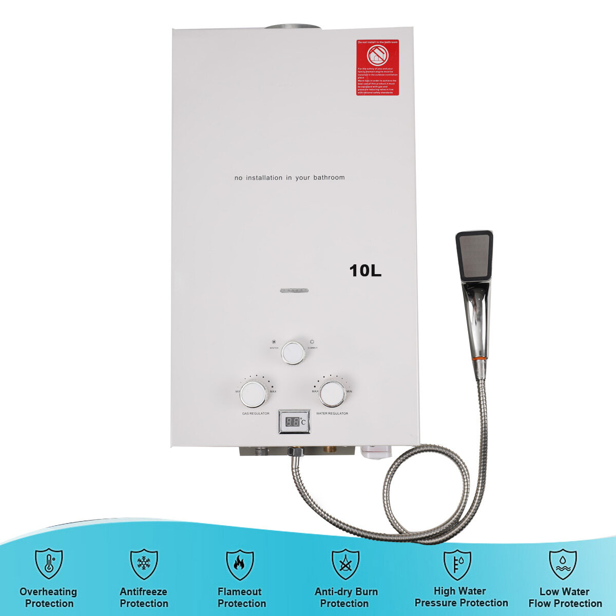 NICCOO 10L Propane Gas LPG Portable Tankless Water Heater Outdoor Camping Shower