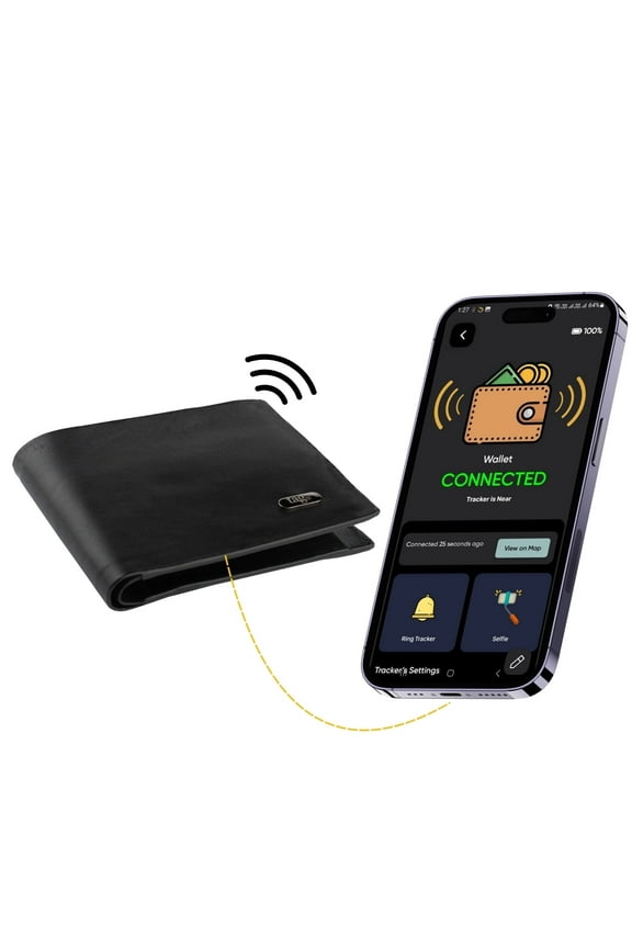 Dolphin Smart Wallet For Men - RFID Blocking Anti-Lost Wallet for Men, Minimalist Slim Leather Wallet with Bluetooth Tracker to Secure Your Card & Cash, Works with Android & iOS - Classic Black