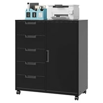 WDZS 5 Drawer Storage Cabinet, Mobile Printer Stand for Home Office,Dresser Chest with Shelves and Door(Black)