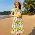 thumbnail image 4 of Lsque Blue White Plaid Sunflower Print Women's Casual Dress T-Shirt Summer Short Sleeve Scoop Neck Swing Dresses, 4 of 6