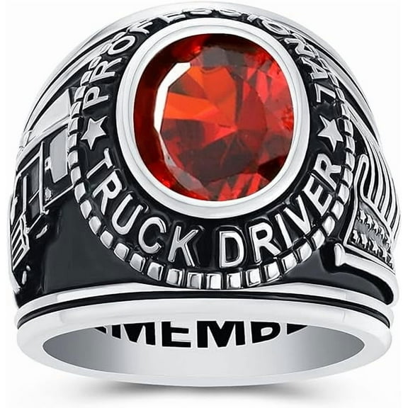 Custom Class Rings Fully Personalized Class Rings for Men Cubic Zirconia Birthstone Sterling Silver Rings Class Rings for Men High School Size 5-15 Men's High School Class Rings