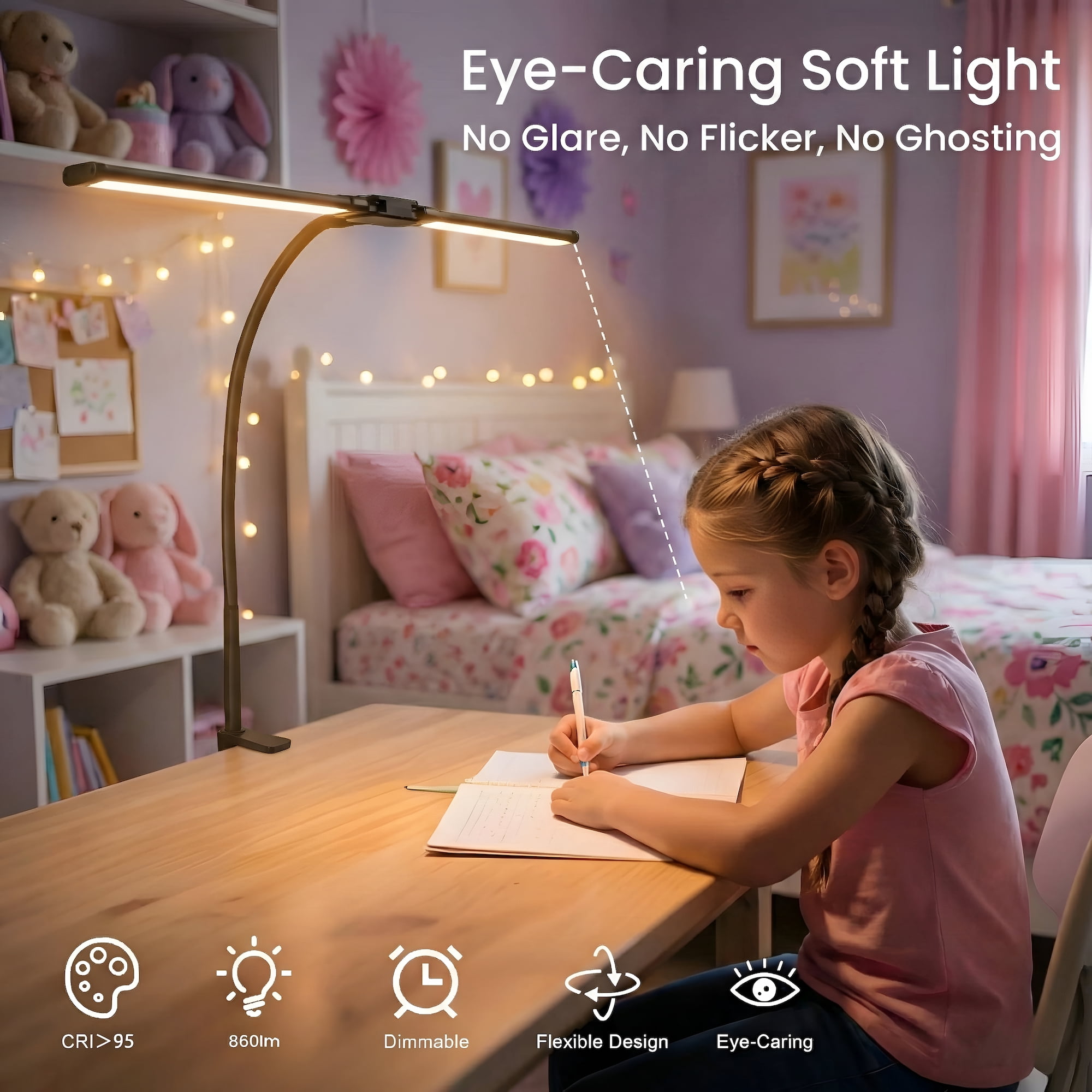 GUPUP LED Clip-on Desk Lamp, Eye Caring Dimmable Reading Light, Usb Power Adjustable Table Light for Home, Office, Dorm, Bedside, Kids Study