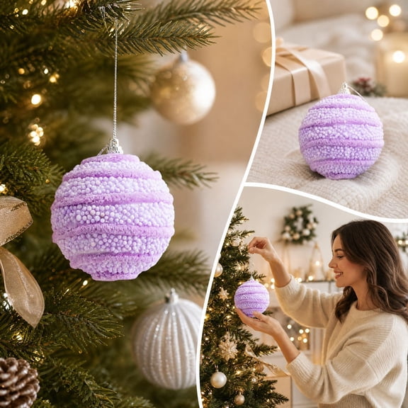 Purple Christmas Ball Ornaments Light Foam Hanging Baubles for Holiday Tree Party Decor