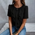 thumbnail image 3 of WAGUTH Women's Elegant Ruffle Front Blouses Short Sleeve Round Neck Solid Color Tops for Casual & Office Business Wear,Black,XXL, 3 of 7