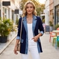 thumbnail image 4 of Hsovts Women Multi‑Choice Color Block Denim Trim Knit Jacket Mid Length Open Front Long Sleeve Fashion Coat For Daily And Travel Wear Navy L, 4 of 6
