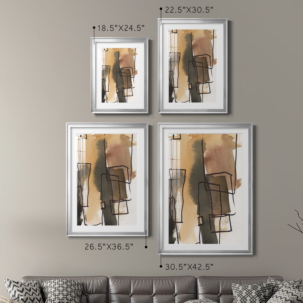 Wexford Home Retro Vibe III Premium Framed Print, 22.5" x 30.5" - Ready to Hang, Silver (Set of 2)