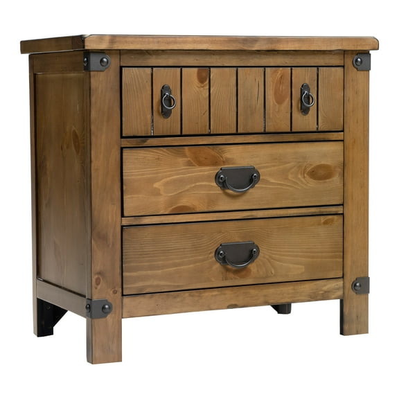 Furniture of America Moira Country Nightstand with 3-Drawer, Weathered Elm