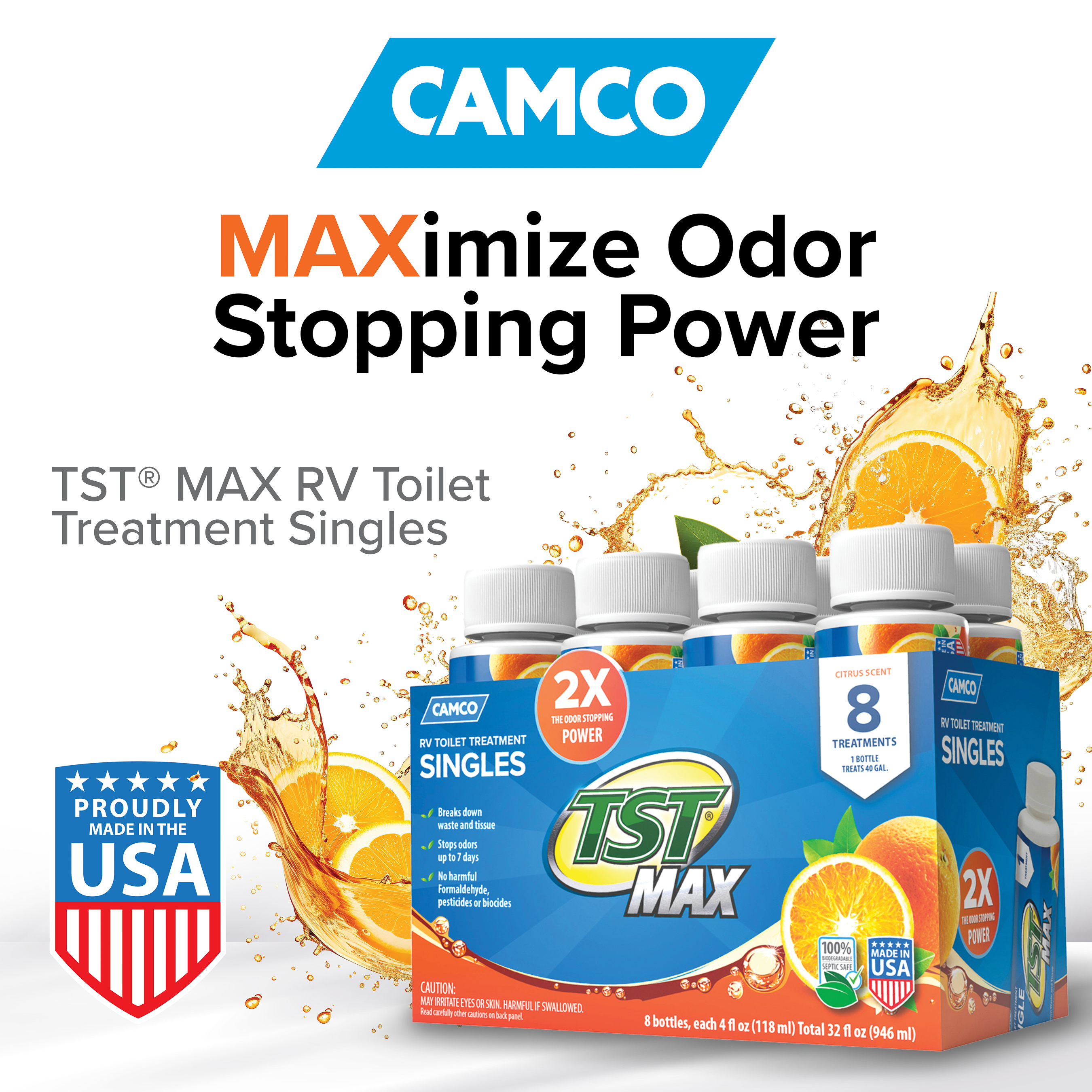 Camco TST MAX RV Toilet Treatment Singles - Septic Safe - Orange, 8 Count of 4-Ounce Bottles (41191) - image 2 of 6