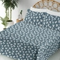 thumbnail image 3 of Ambesonne Bird Print Fitted & Flat Sheet with Shams 4 Pcs Set, Retro Exotic Crane Asian, Queen, Dark Cadet Blue and White, 3 of 5