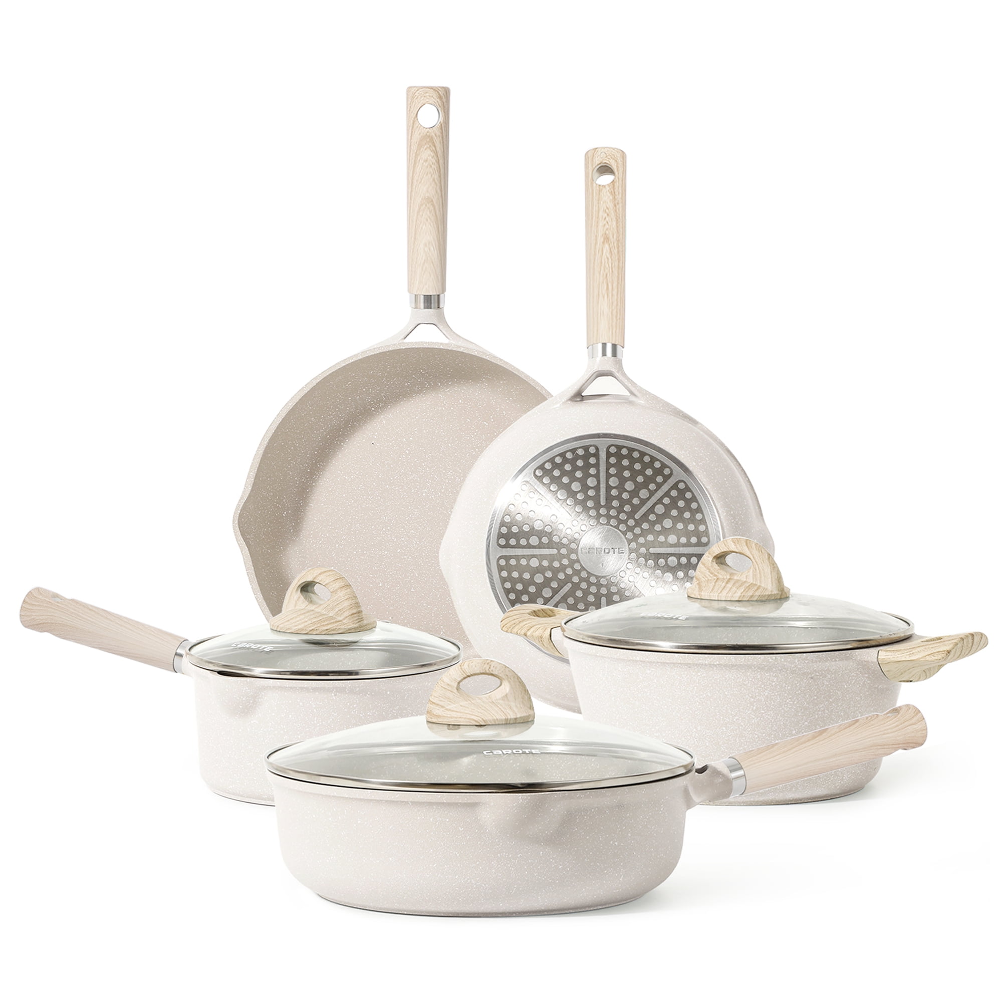 Carote A03332 Granite White Nonstick Cookware Sets With Removable Handle 11  Pcs