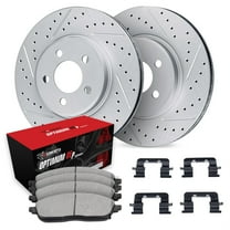 R1 Concepts Drilled and Slotted Carbon Coated Disc Brake Rotor Set with Optimum Oe Pads and Hardware WBUH1-31085