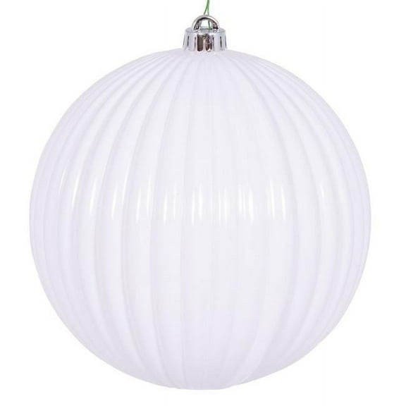 Vickerman 8" White Shiny Lined Ball Ornament, 1 per Bag, Polystyrene