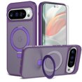 thumbnail image 1 of Asuwish Phone Case for Google Pixel 9 Pro XL/10 Pro XL Tempered Glass Screen Protector Magnetic Bracket stand Translucent Shockproof Protective Cell Cover Pixel9ProXL Pixel10PXL Women Men Deep purple, 1 of 7