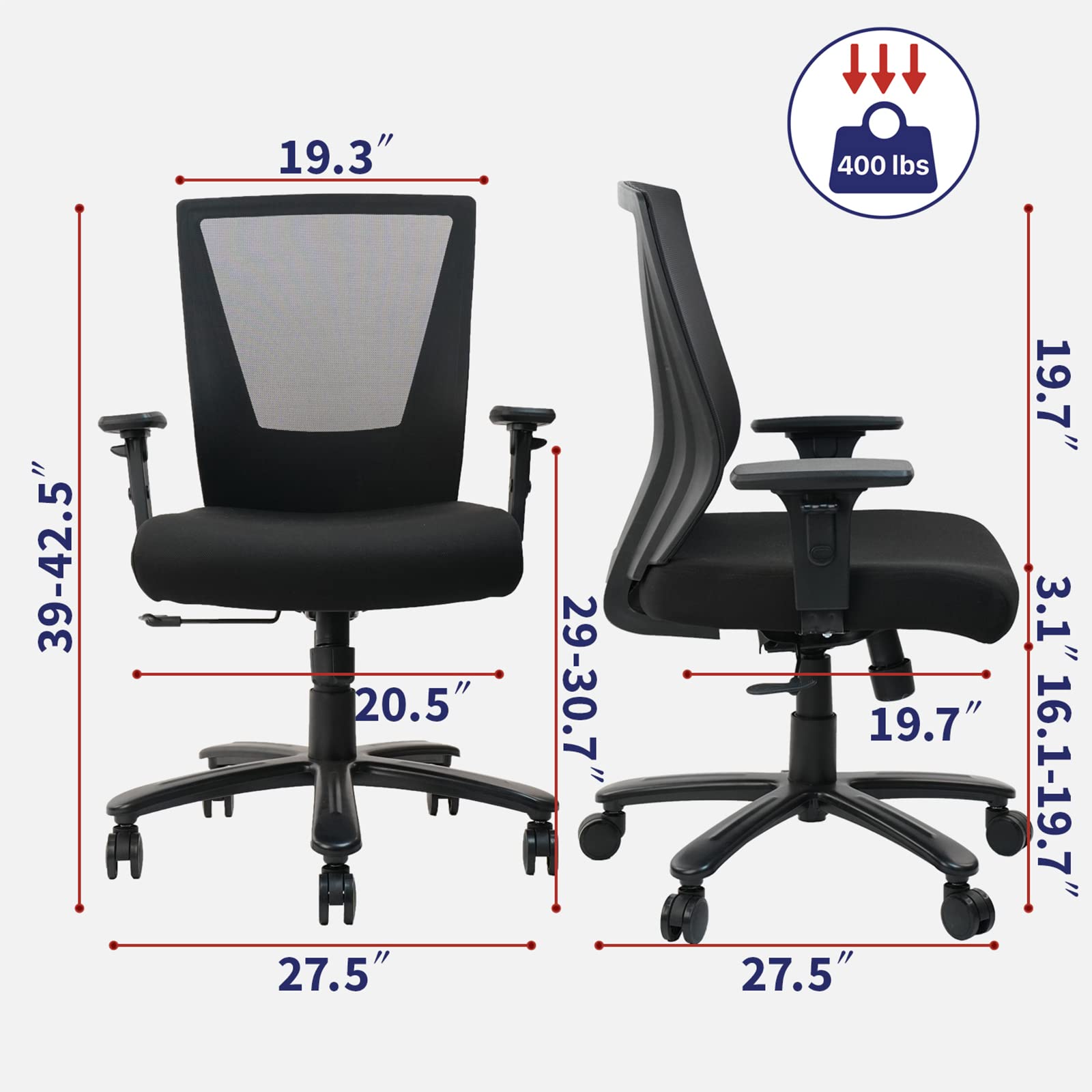 CLATINA Ergonomic Executive Mesh Chair with Adjustable Armrests Thickened seat Cushion, 400 lb Capacity Office Desk Chair for Home Office