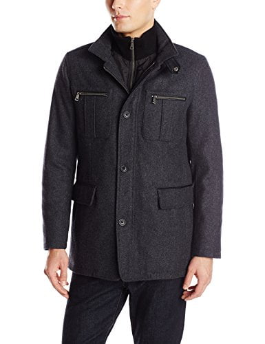 Cole Haan Signature Men's Wool Melton Coat with Nylon Bib, Charcoal ...