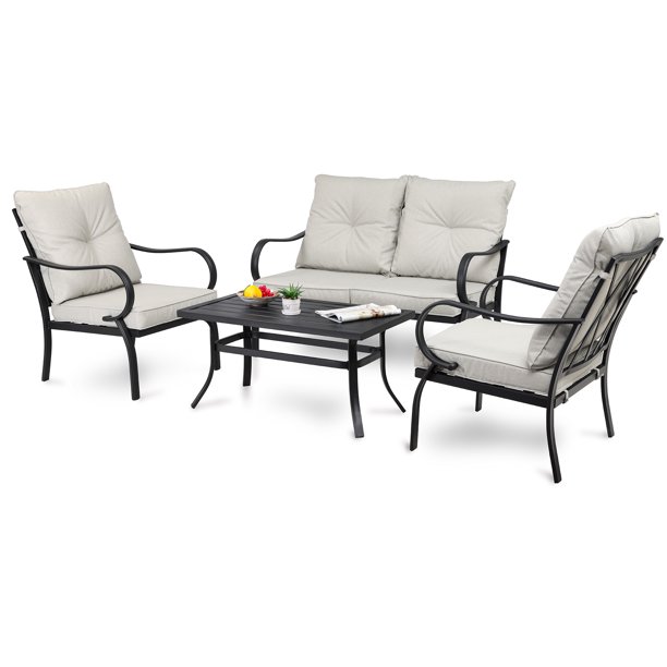 4 Piece Wrought Iron Patio Conversation Set