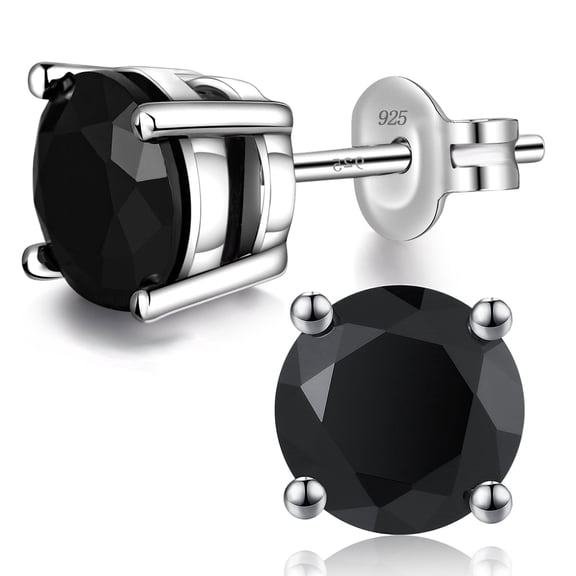Black Earrings Stud for Men Women Diamond Earrings Black Stud Earrings Mens Diamond Earrings Black Cubic Zirconia Stud Earrings Sterling Silver Earrings Black Diamond Studs Silver Earrings 7mm