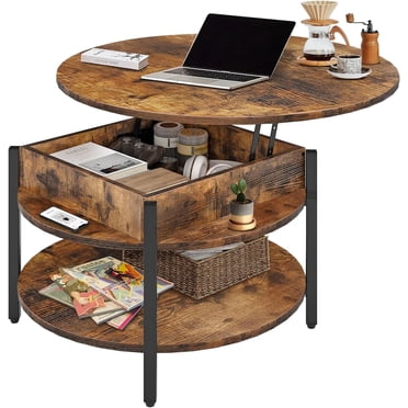 COZAYH Modern Farmhouse Coffee Table, Rustic Round Wood with Storage ...