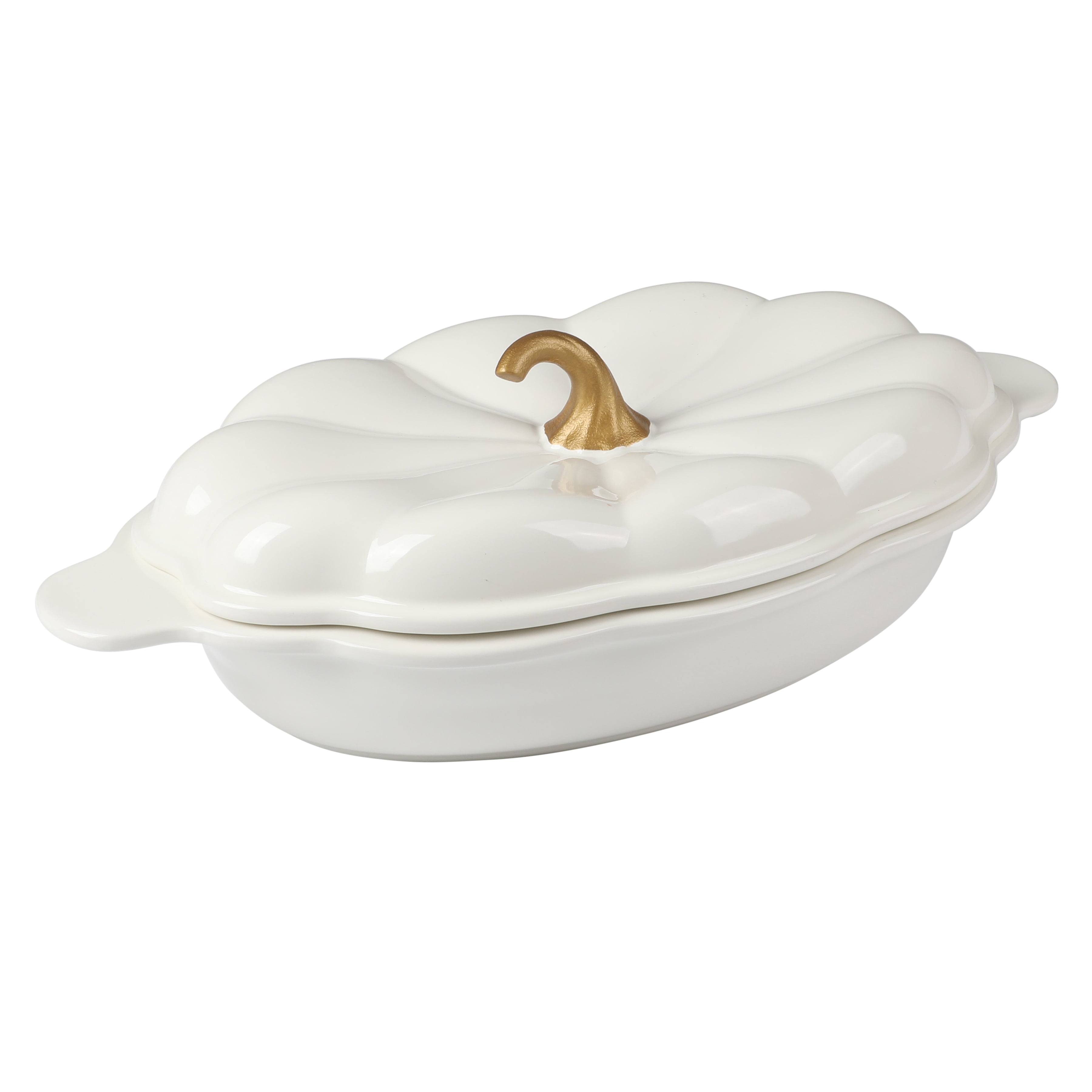 The Pioneer Woman 3-Quart Oval Pumpkin Stoneware Baker with Lid, Linen