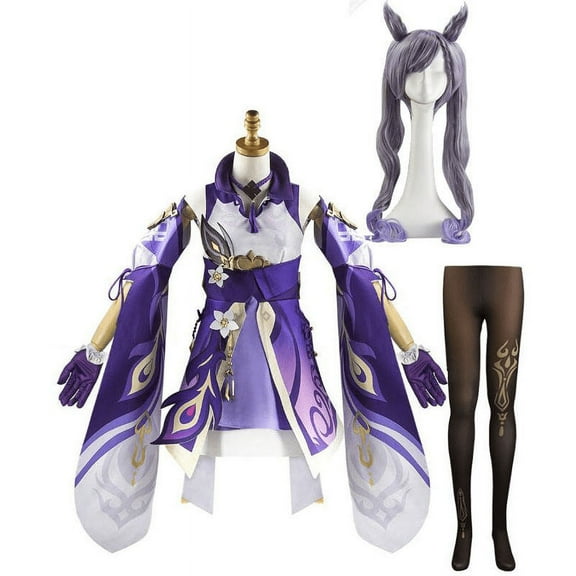Cosplay Life KEQING Genshin Impact Complete Anime RPG Costume Set with Wig for Cosplay Venti Klee Ganyu (L)