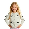 thumbnail image 2 of HUANBAI Girls Sweaters Soft Knit Cardigan With Bow Detail Comfortable Lightweight Open Front Cover Up For Everyday Wear Crewneck Long Sleeve Sweater 130, 2 of 5