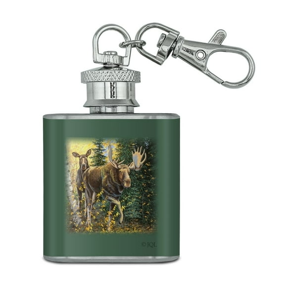 Moose in the Woods Stainless Steel 1oz Mini Flask Key Chain
