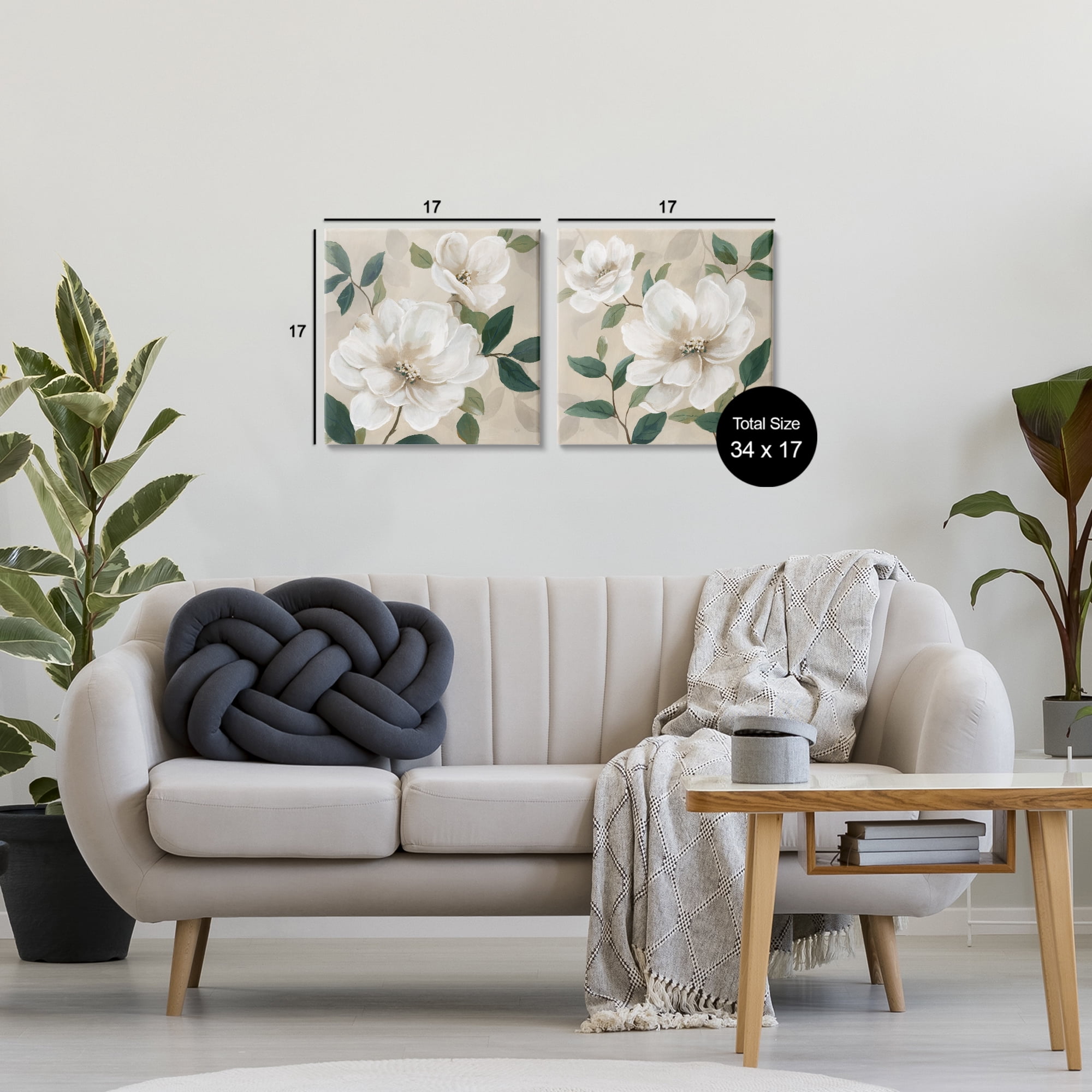 Stupell Industries Serene White Blossoms & Foliage 2 Piece Canvas Wall Art Set, design by Nan