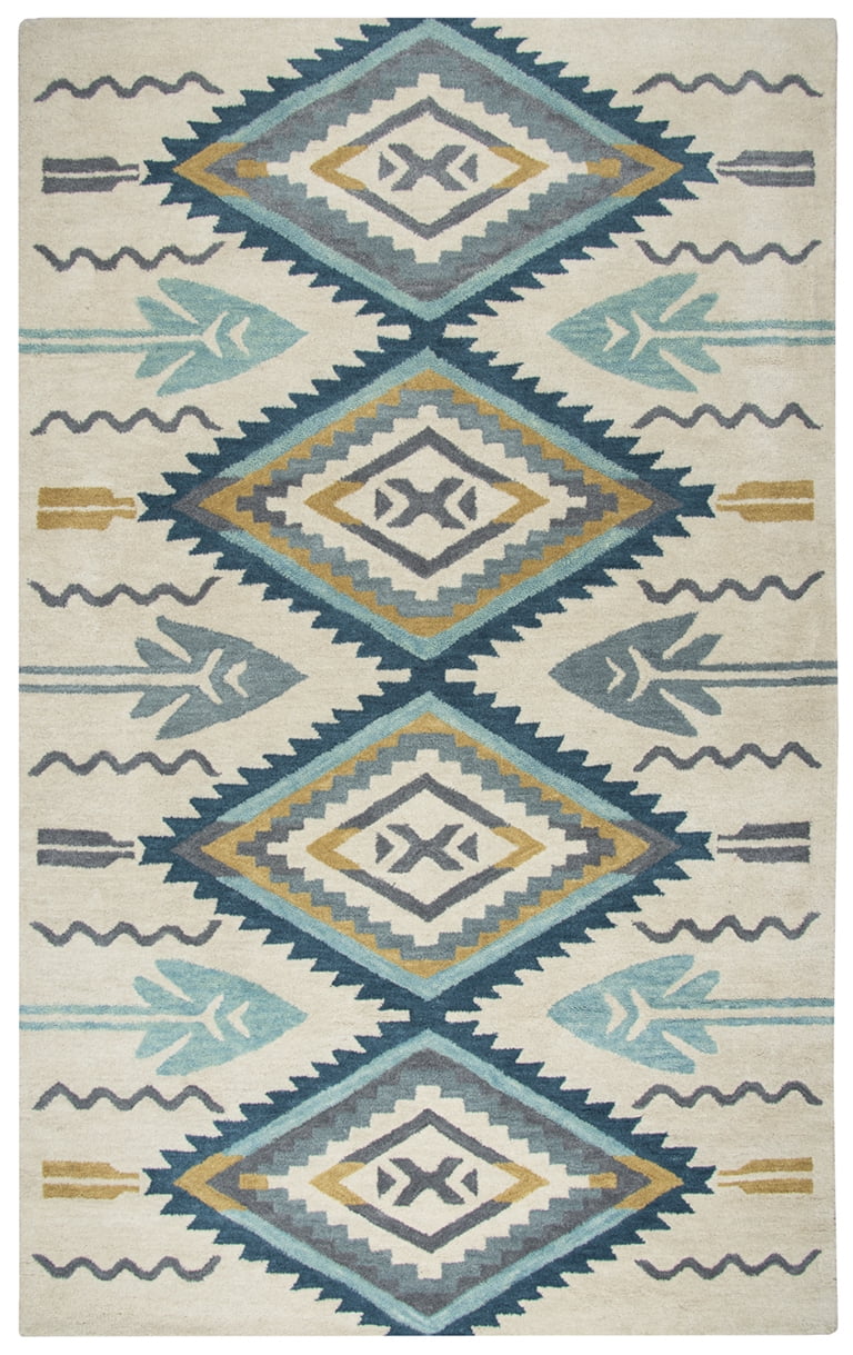 Rizzy Home Valintino Collection Wool Area Rug Blue/Light Gray Trellis 8' x 10'