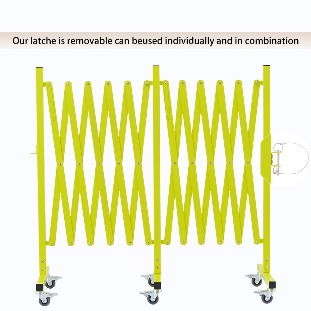 Easily Assembled Expandable Metal Barricade, 16 FT, Matte Yellow, Folding Security Gate Safety Barrier with Casters, Flexible Mobile Barrier Gate