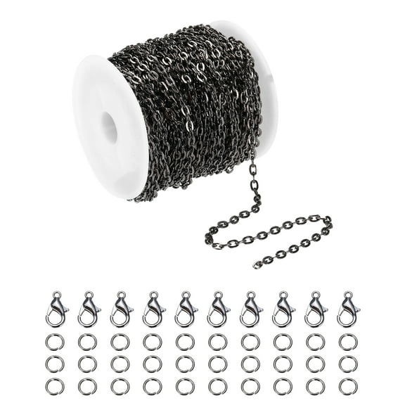 39ft Light Black Chain for Jewelry Making with Ring and Lobster Clasp-0.12in