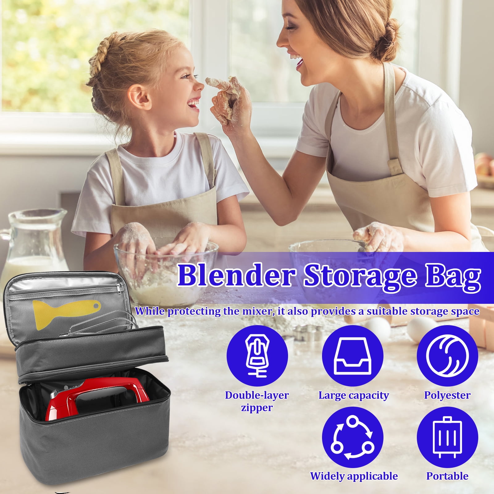 Grusce Hand Mixer Case, Immersion Blender Attachment Storage Bag Blender Stick Handheld Carrying Case with Handle, Hand Mixer Accessories Portable Travel Organizer